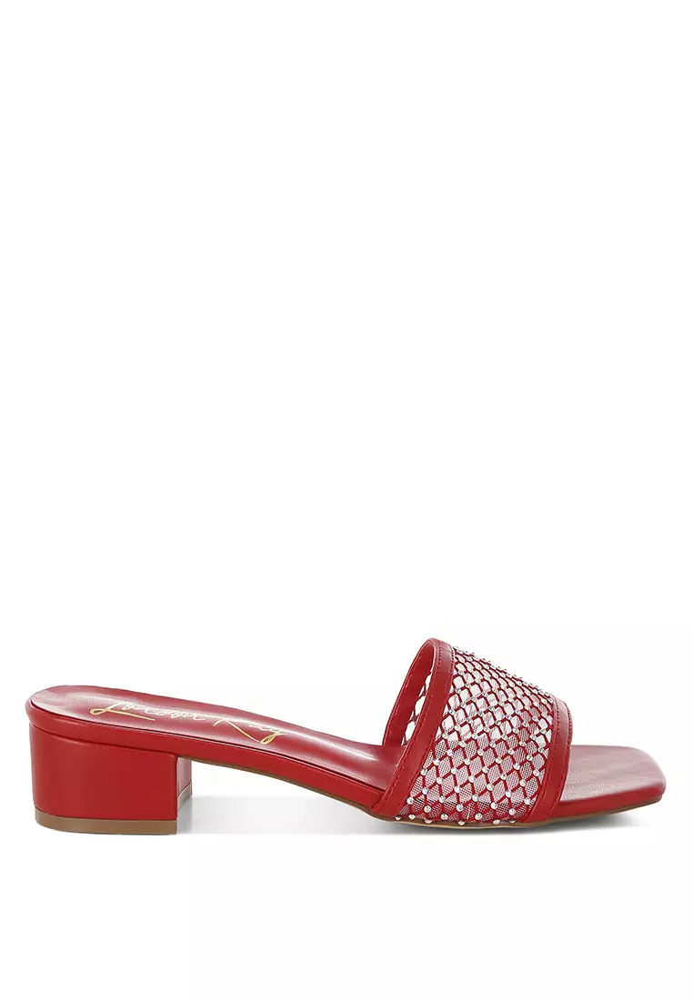 Discount on London Rag  shoes - SKU: Rhinestone Studded Slip-On Heels In Red