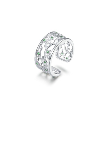 Glamorousky green 925 Sterling Silver Simple Temperament Tree Of Life Hollow Pattern Geometric Adjustable Open Ring with Cubic Zirconia FDC92ACA445B66GS_1