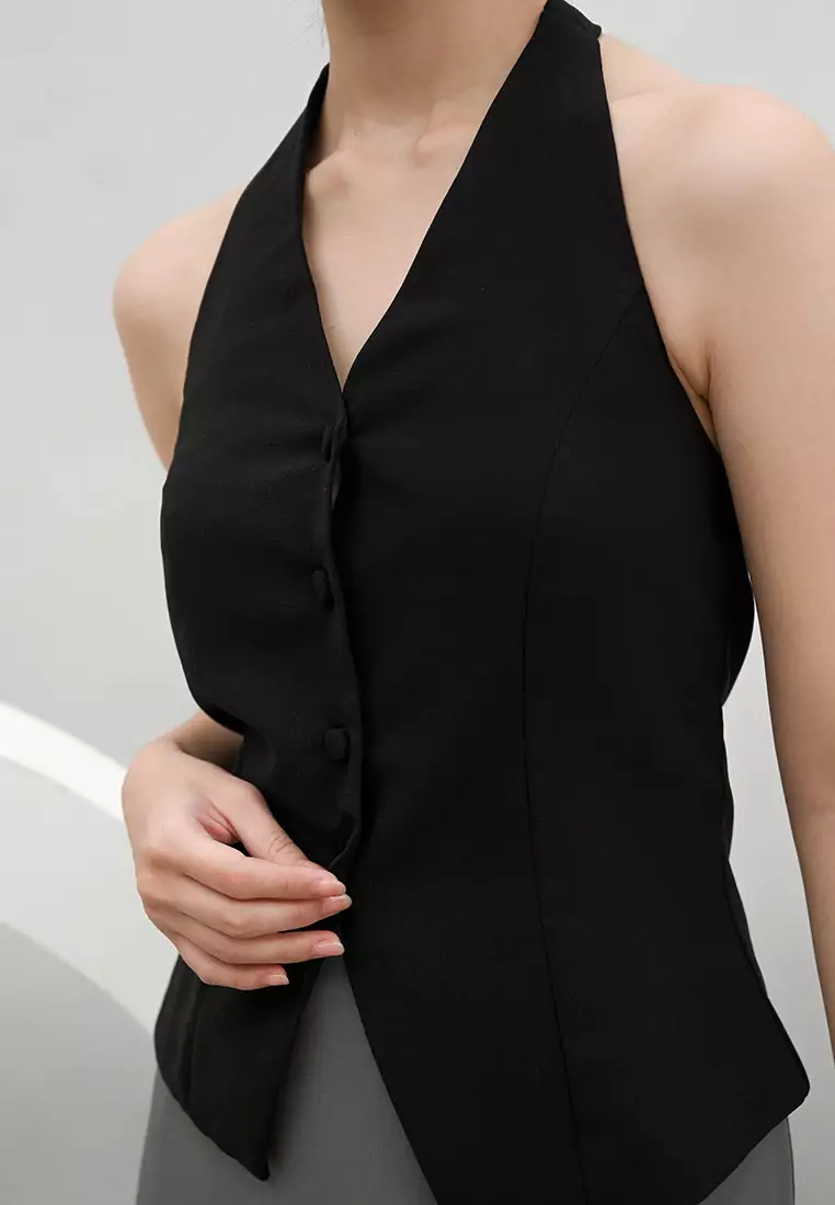 Capsule Halter Neck Top in Black