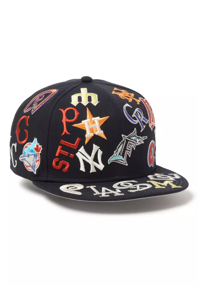 NE Major League Baseball Team Logo All Over Navy 9FIFTY Snapback Cap