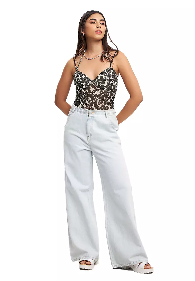 Mesh Corset-Like Strappy Bodysuit