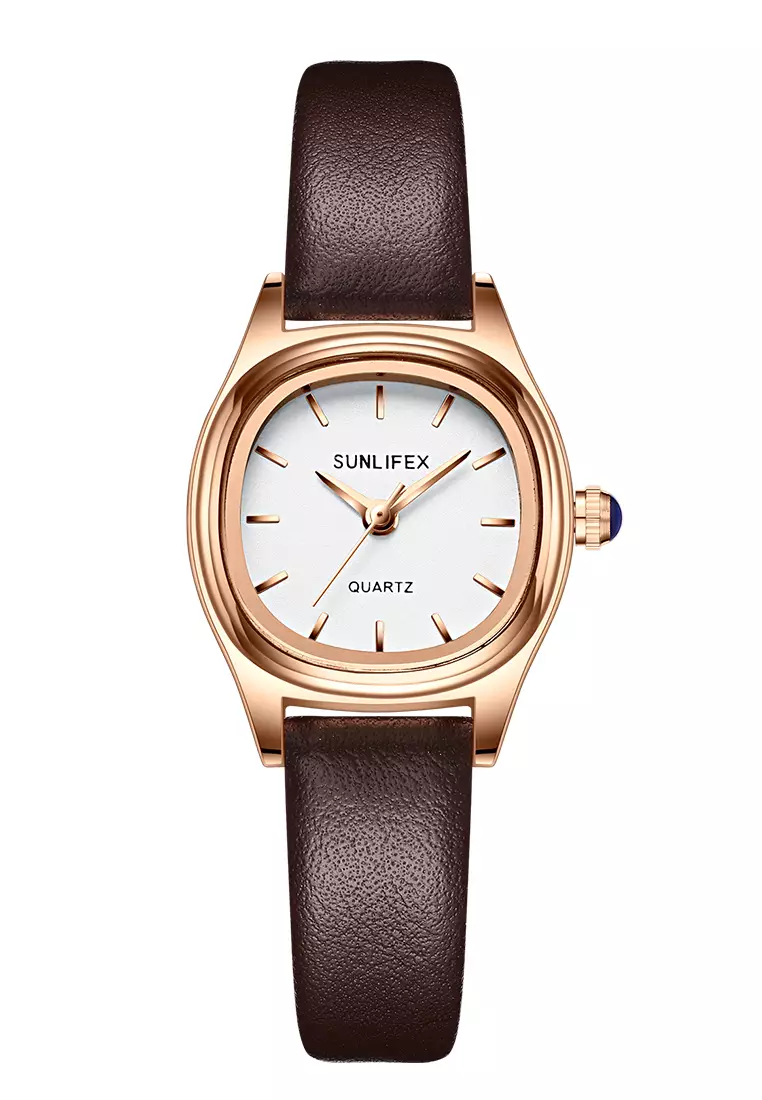 Jam Tangan Wantia Casual Fashion Dial Kotak Analog Quartz Strap  Leather Jam Tangan Cewek coffee