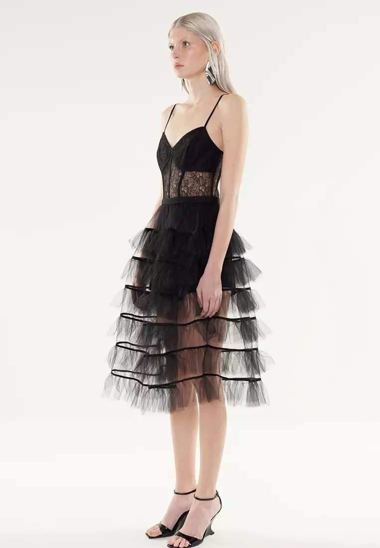 X Artificial Intelligence Black A-Line Woven Tulle Elegant Evening Prom Dress TPRSS24EL00239