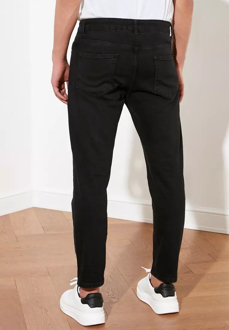 Mens black cropped jeans discount