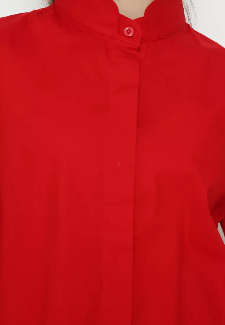 Sanghai Shirt Material Cotton In Red And Green By Brilliant Girl Warna MERAH