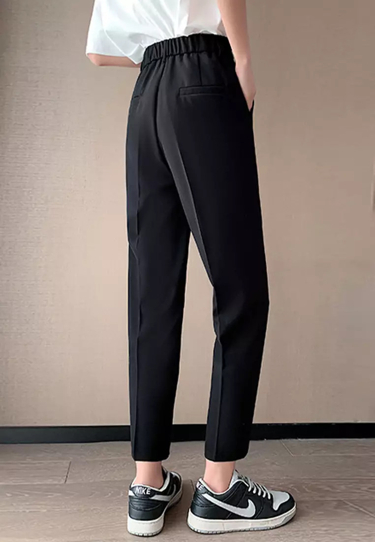 Summer Korean style high waisted nine-point suit pants CA24032506BK