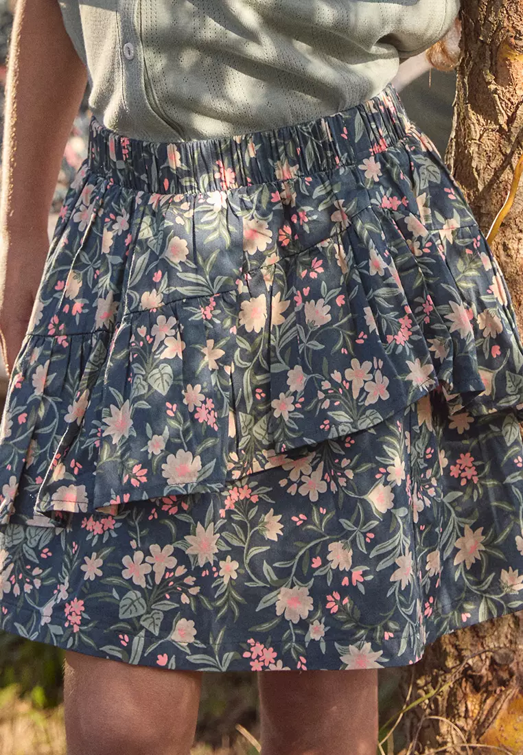 Floral Print Ruffle Skirt