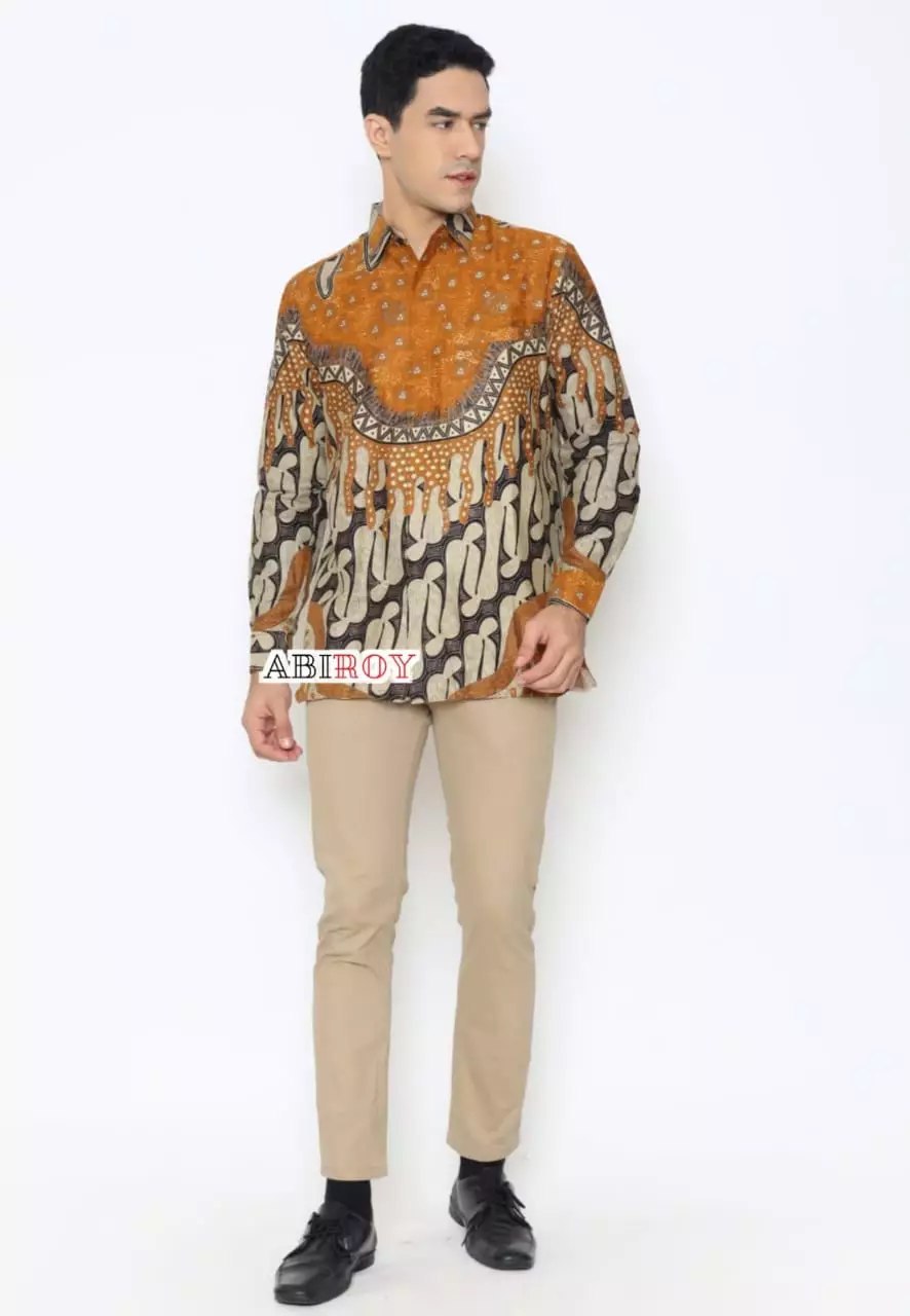 Kemeja Batik Pria Premium Slimfit Elegant Modern Lengan Panjang Mangkualam Oranye