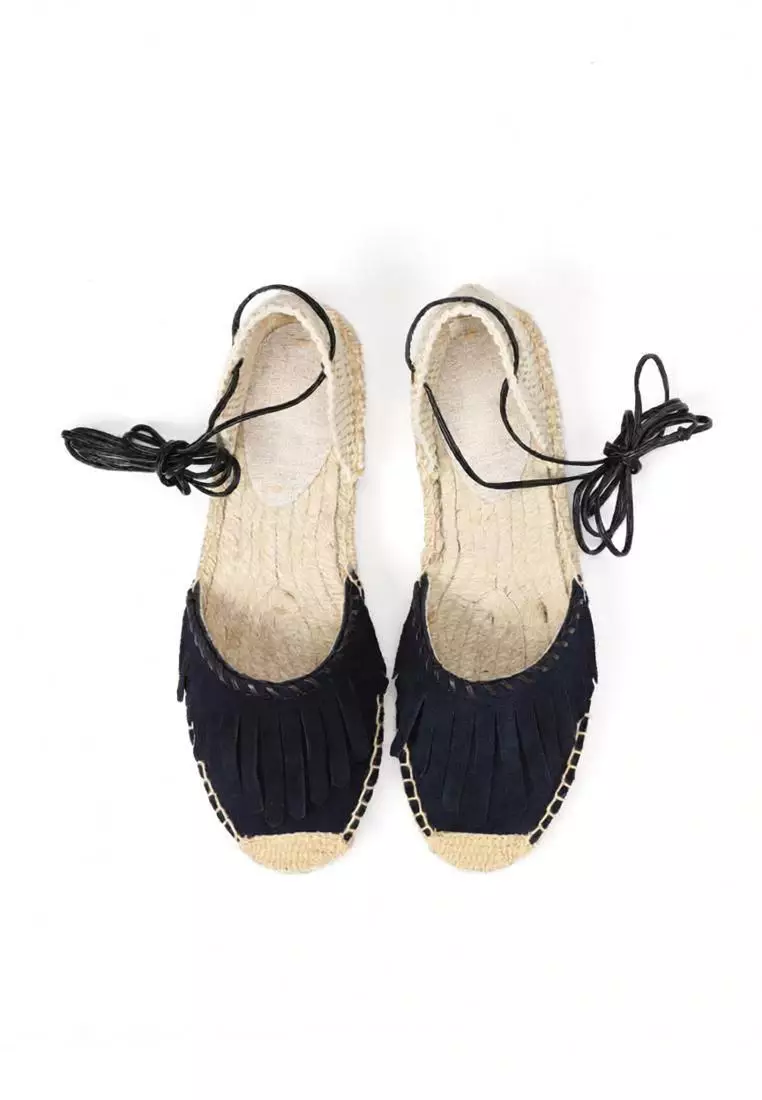 Lace Up Tassel Cow Suede Sandals HB007