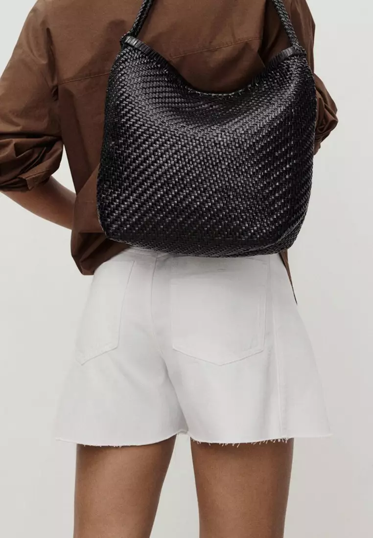 Denim Shorts With Frayed Hem And Pleats