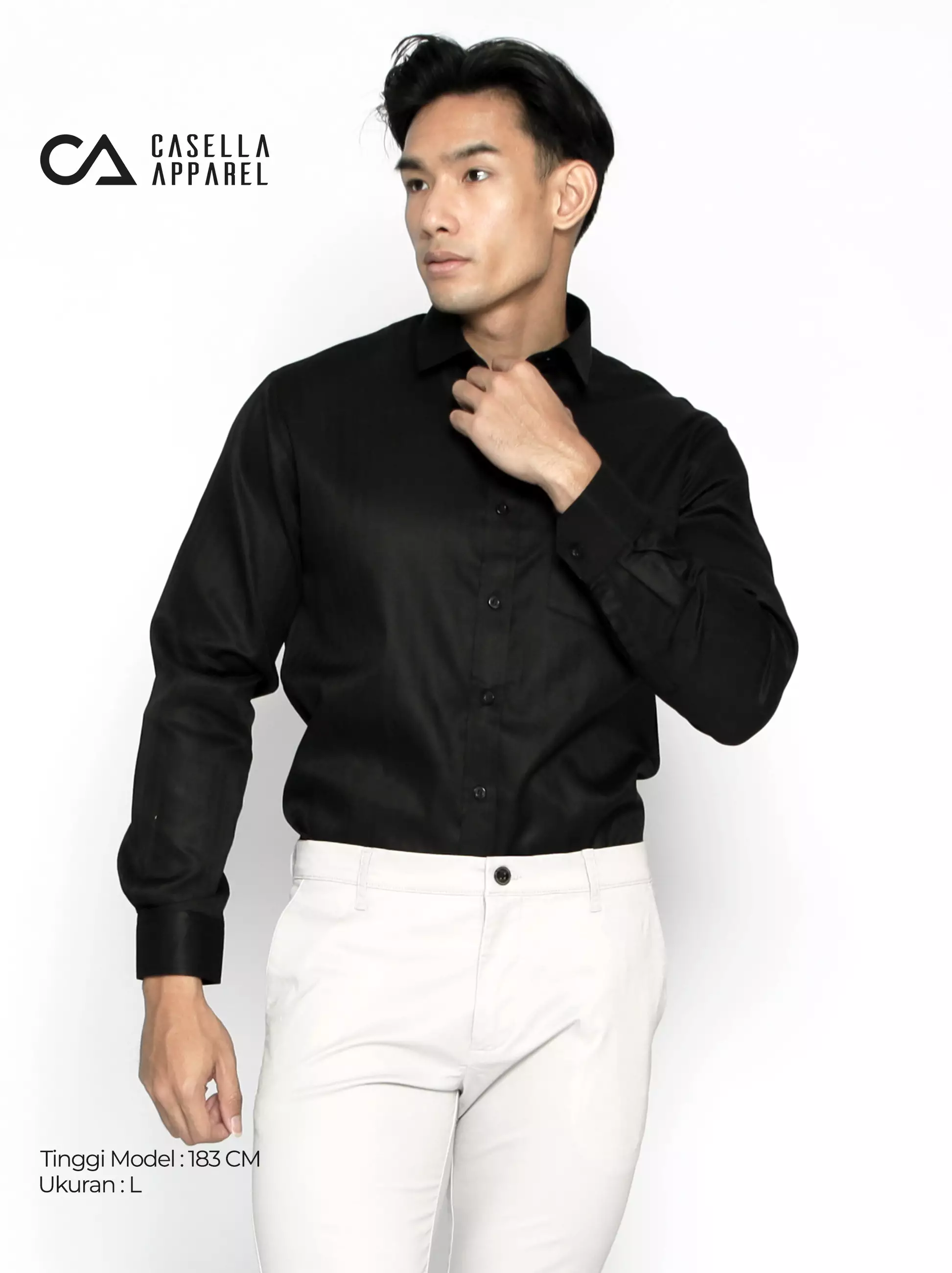 Casella Baju Kemeja Pria Lengan Panjang Texture | Premium Basic Eldric Shirt 7757 Black