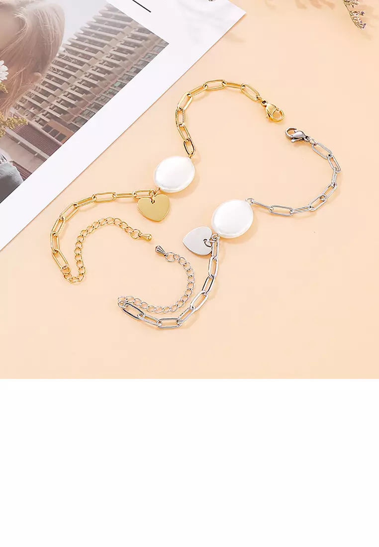 Simple Temperament Plated Gold Shell Round Heart-shaped 316L Stainless Steel Bracelet