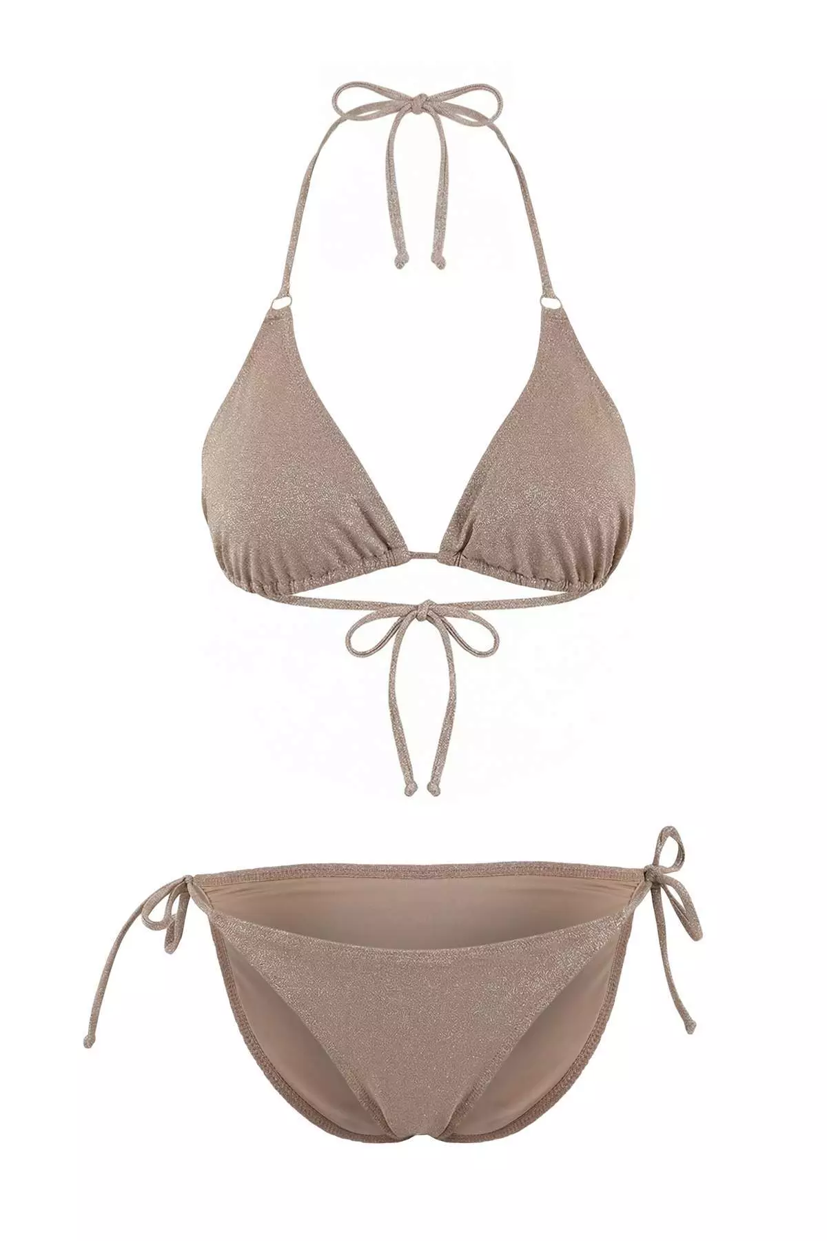 Mink Glitter Triangle Covered Buckle Regular Waist Regular Bikini Set Tbess26Bt46