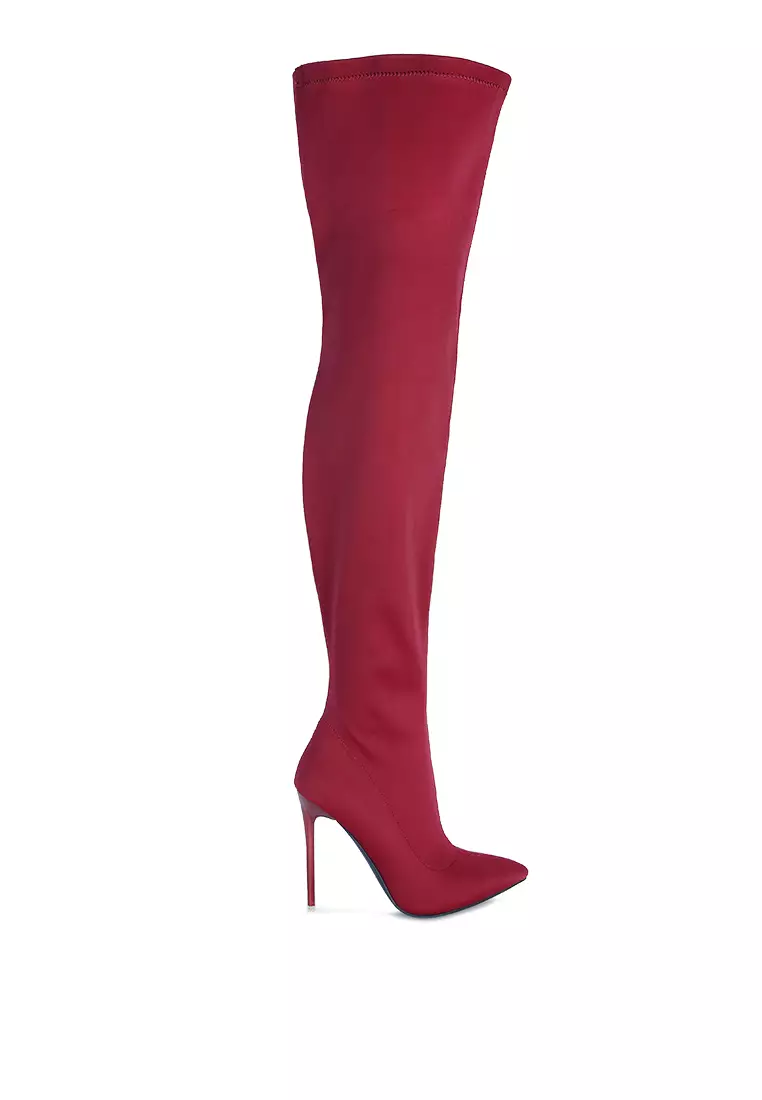 Maroon high top heel boots