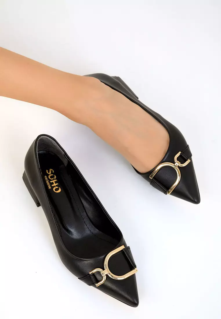 Women's Black Classic Heeled Shoes - 19548