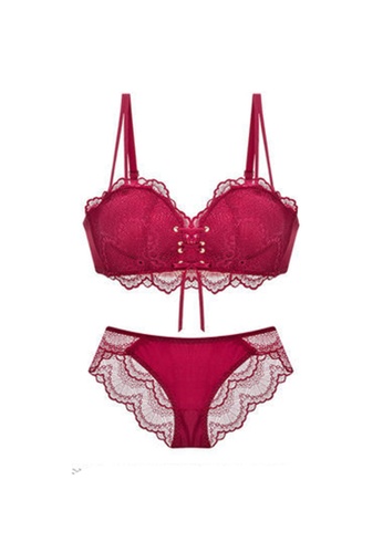 ZITIQUE red Women's Drawstring Lace Lingerie Set (Bra and Underwear) - Red 3E04DUSF65DEB7GS_1