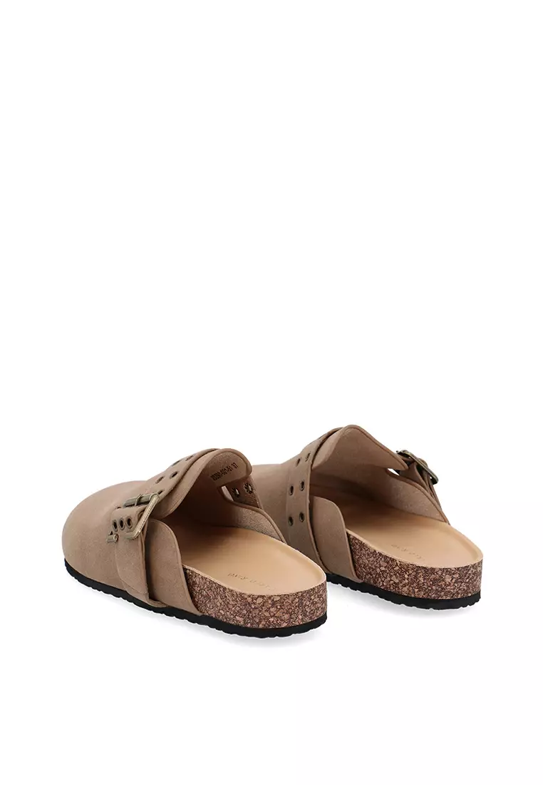 Taupe Meadow Buckled Mules