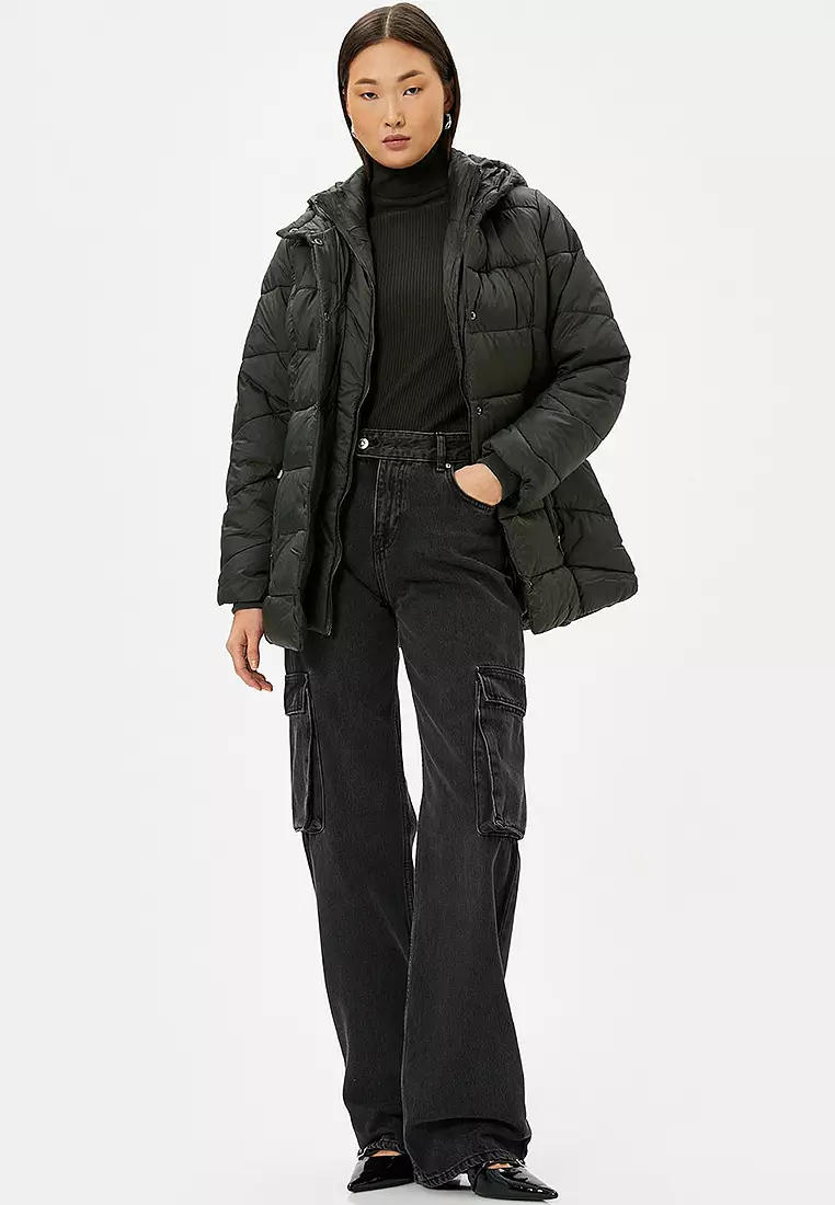 Puffer Hooded Belt Jacket