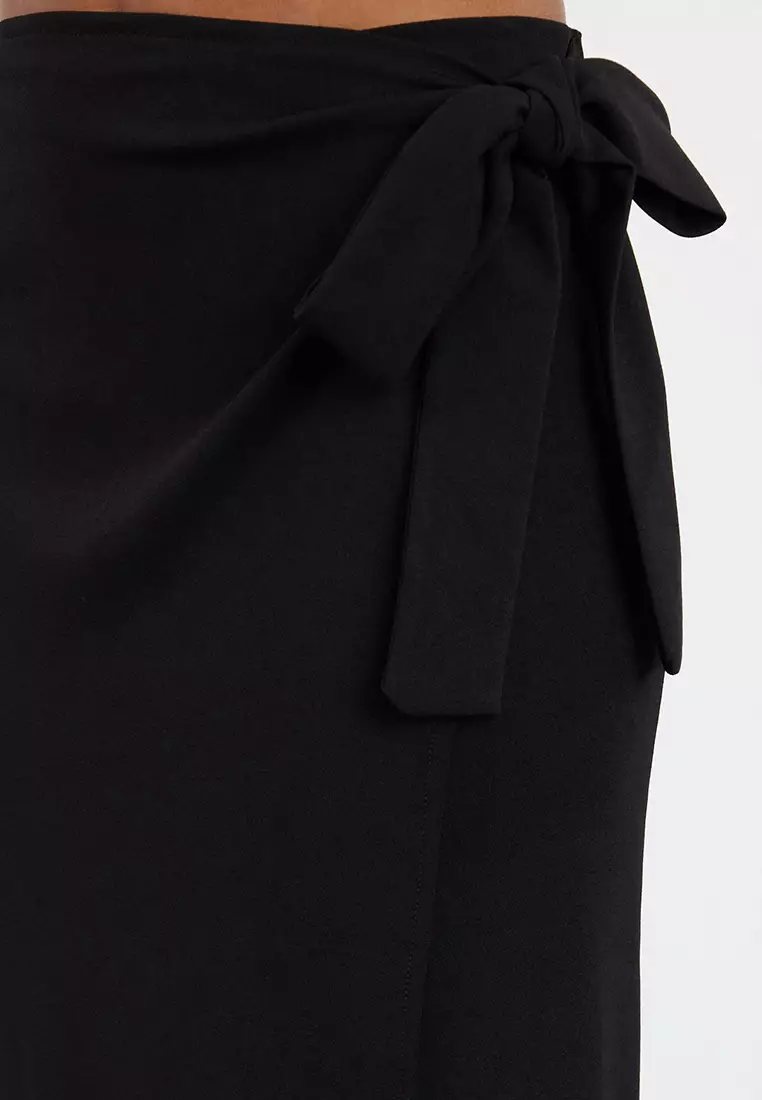 Stretchy Midi Skirt with Wrap Tied Detail