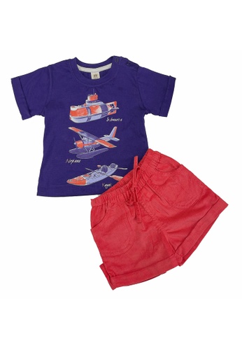 Toffyhouse red and blue Toffyhouse adventure seeker shorts & t-shirt Set 927E1KACC08316GS_1