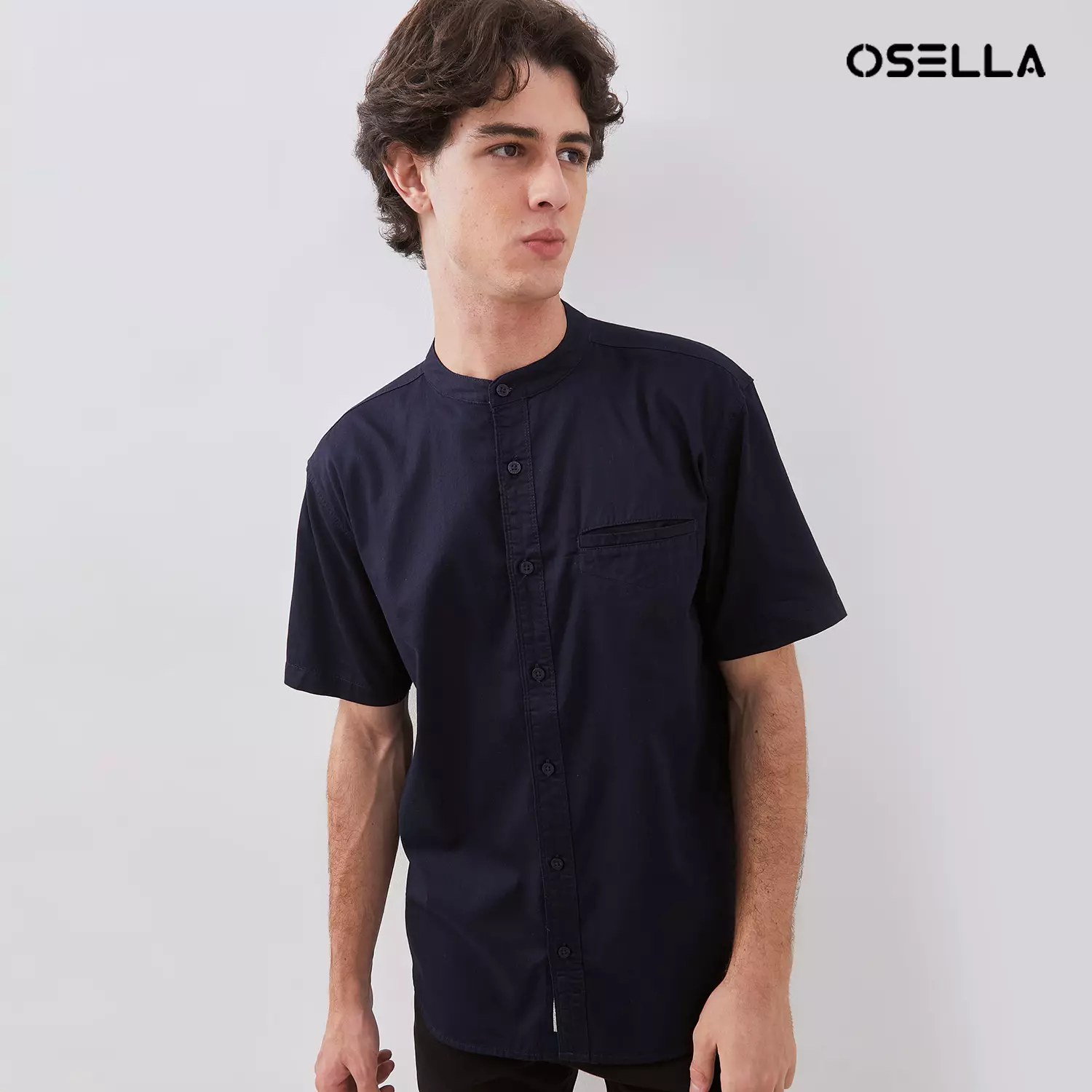 [NEW] OSELLA SOLID REGULAR FIT SHANGHAI COLLARED SHIRT IN NAVY 2032520542 | Kemeja Shanghai Pria Navy Formal
