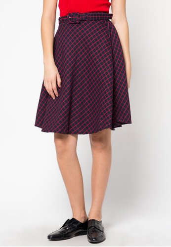 Belted Checkered Skirt