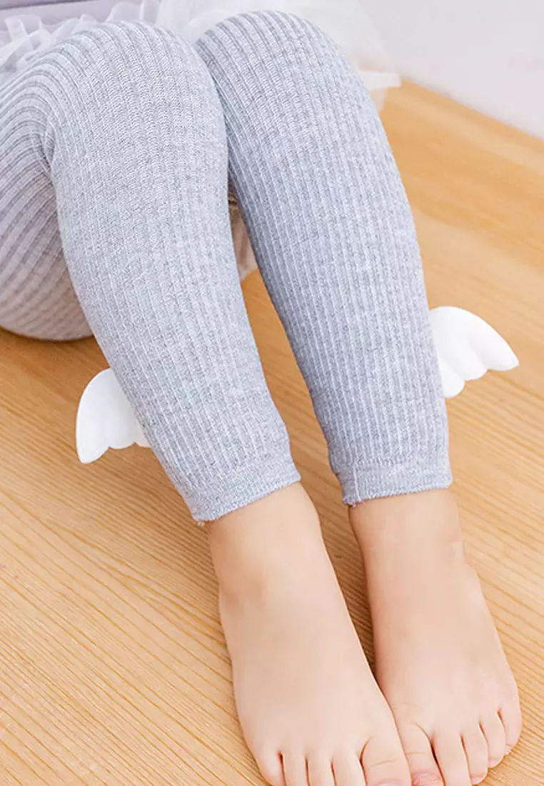 Celana Legging Bayi Anak Perempuan Rajut Cotton Knit Rib Motif Sayap Wings 3D Import 4323 Venrz Abu Tua