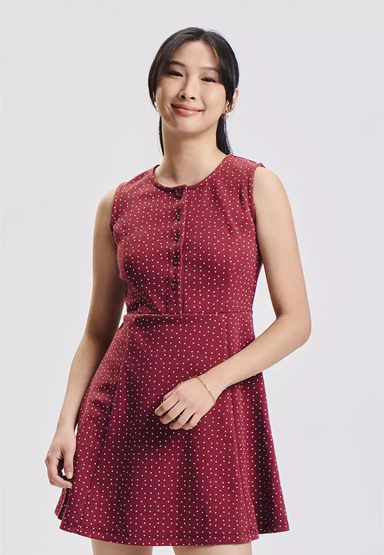 Sleeveless Polka Dot Button Front Mini Dress