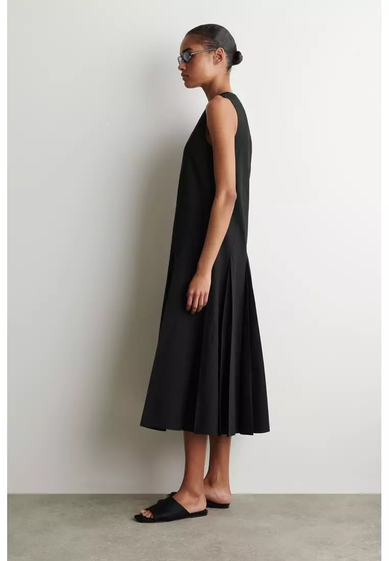 PLEATED COTTON-LINEN MAXI DRESS