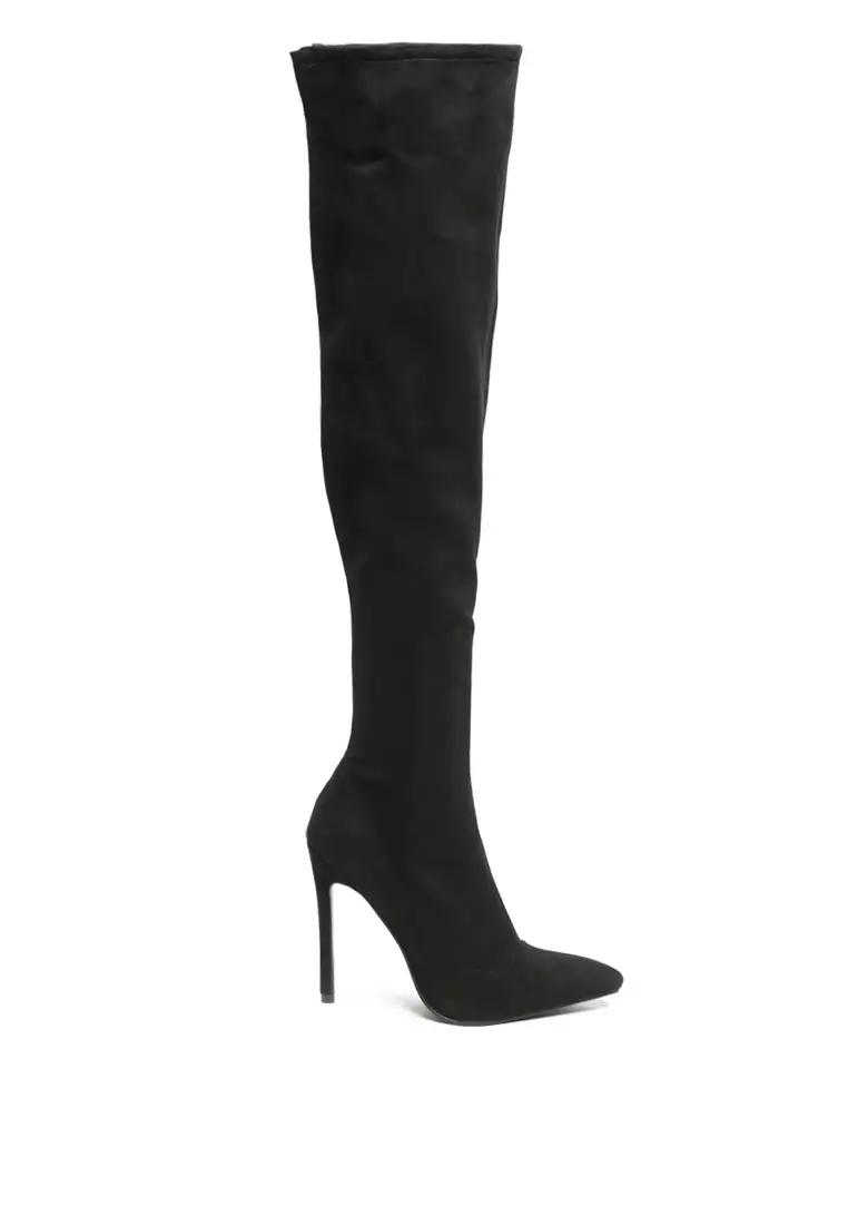 Discount on London Rag  shoes - SKU: Stretch High Heel Velvet Boot In Black