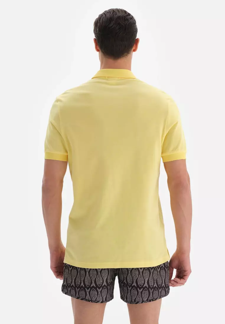Light Yellow T-Shirt, Polo Neck, Short Sleeve Beachwear for Men