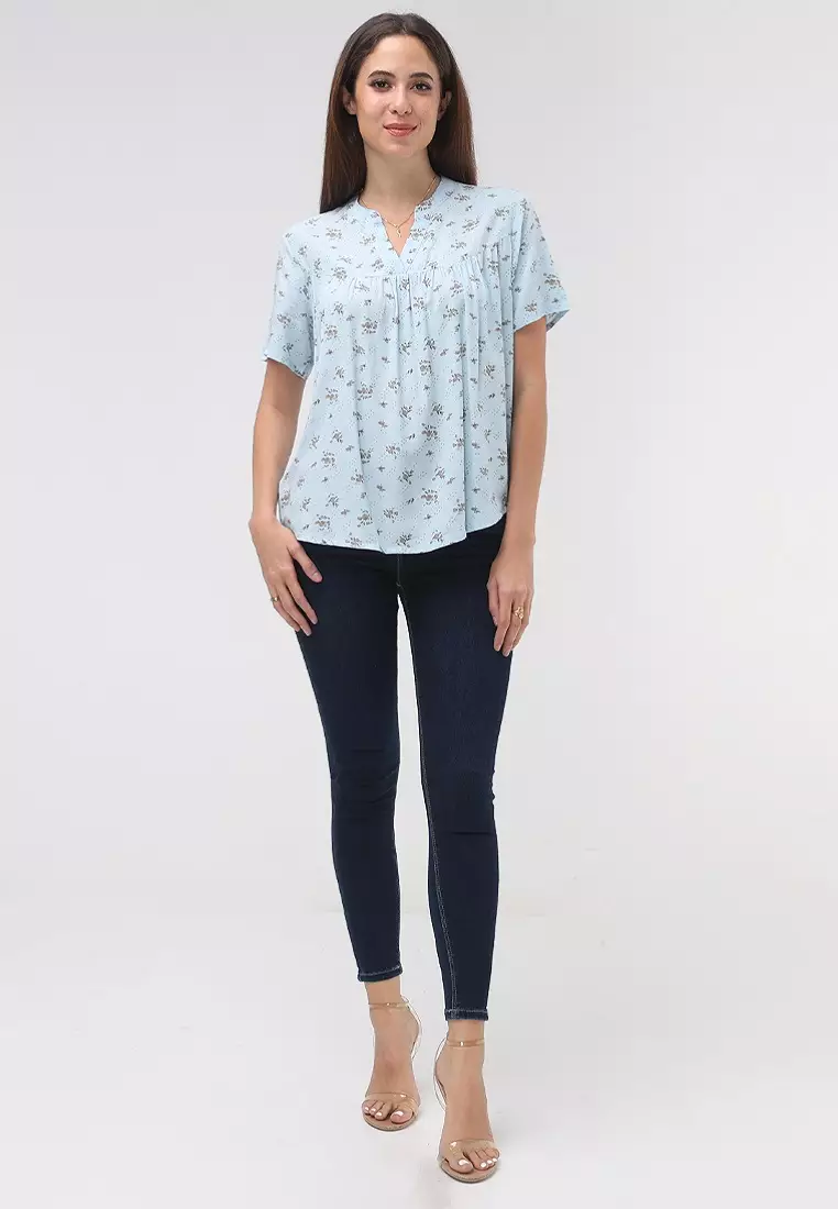 Woven Printed Rayon Short Sleeve Blouse