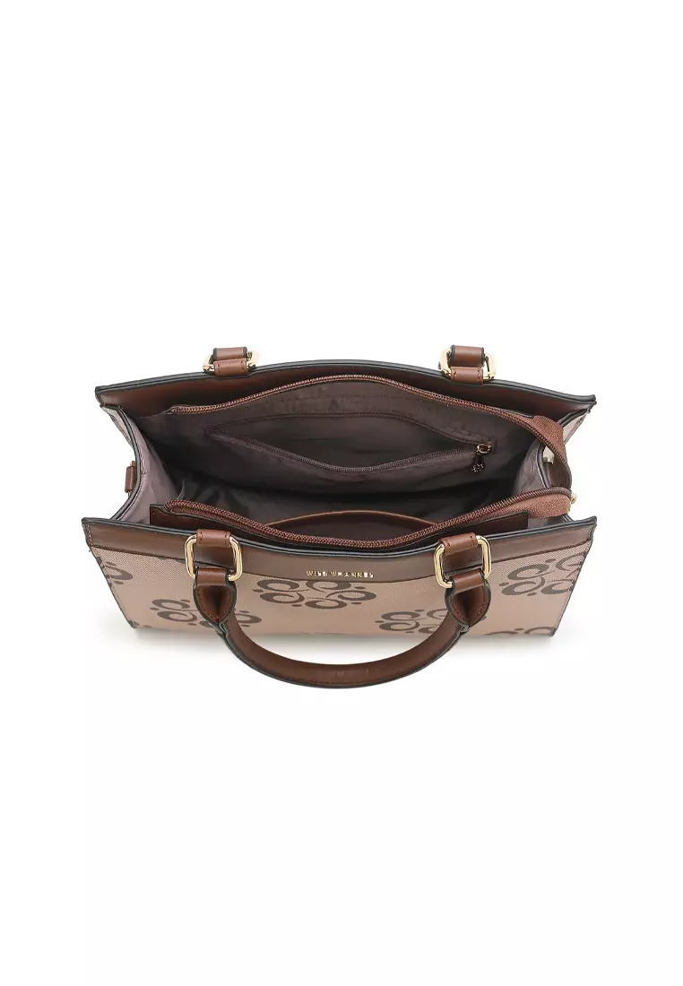 Women's Monogram Top Handle Bag / Sling Bag / Crossbody Bag - Beige