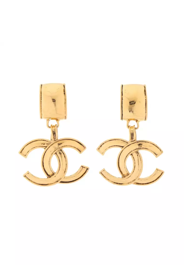 Pre-Owned CHANEL 94P Vintage Round Coco Earrings Gold Border Logo