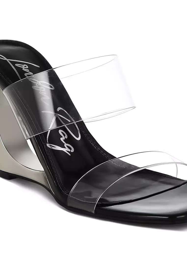 Fantasy Wedge Heel Clear Sandals in Black