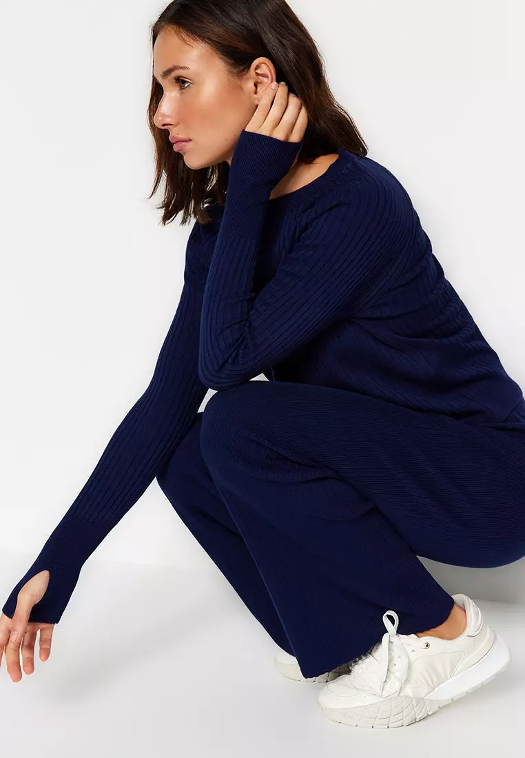 Ribbed Knitted Sweater and Pants Sets