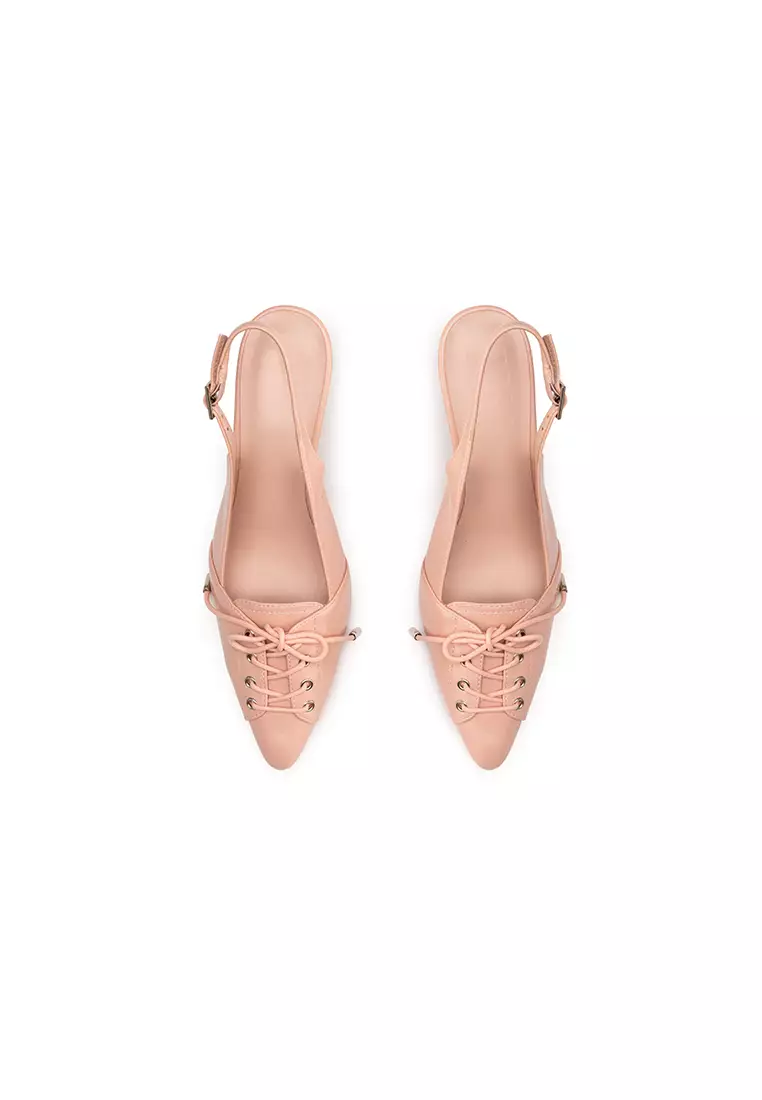 SLINGBACK HEEL PUMP WITH SHOE LACE 尖头绑帶跟鞋