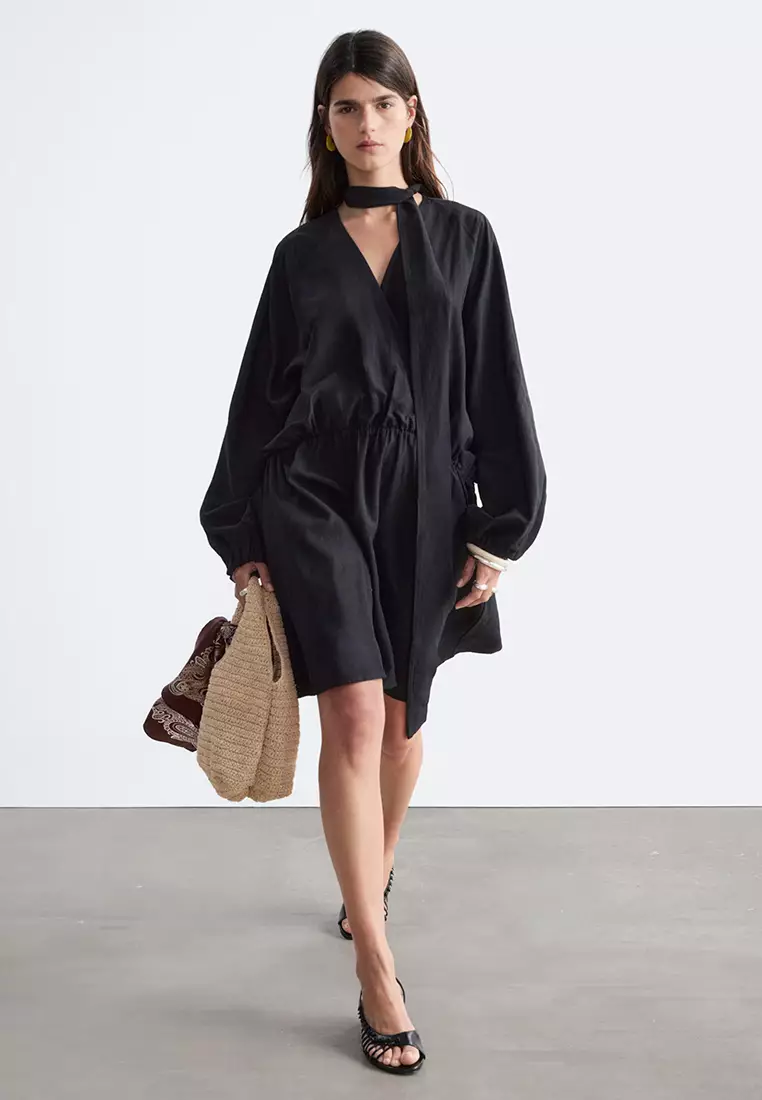 Scarf-Detail Wrap Mini Dress