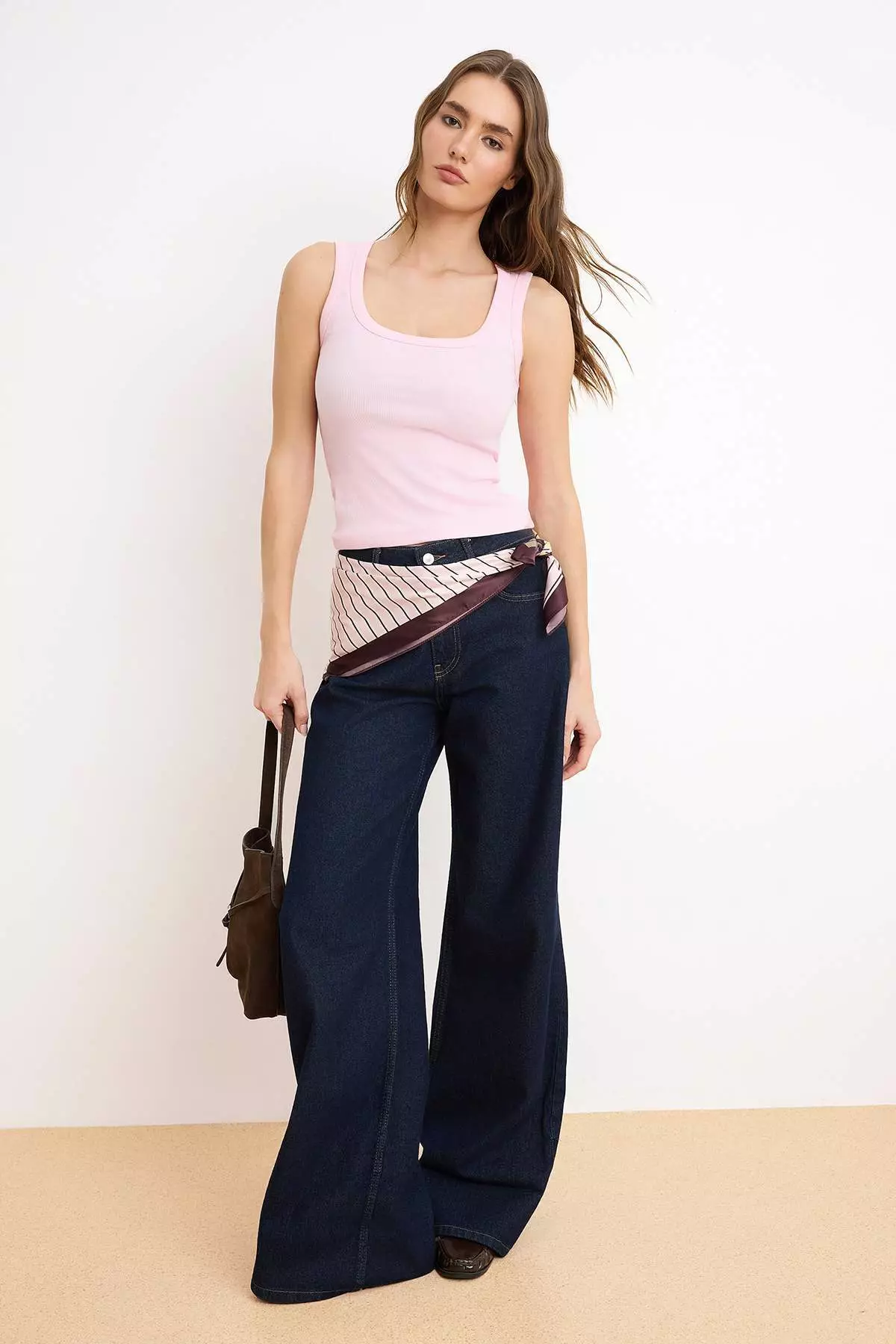 Light Pink Regular Pool Neckline Thick Strap Sleeveless Ribbed Stretchy Knitted Tank Top Twoss26Al28