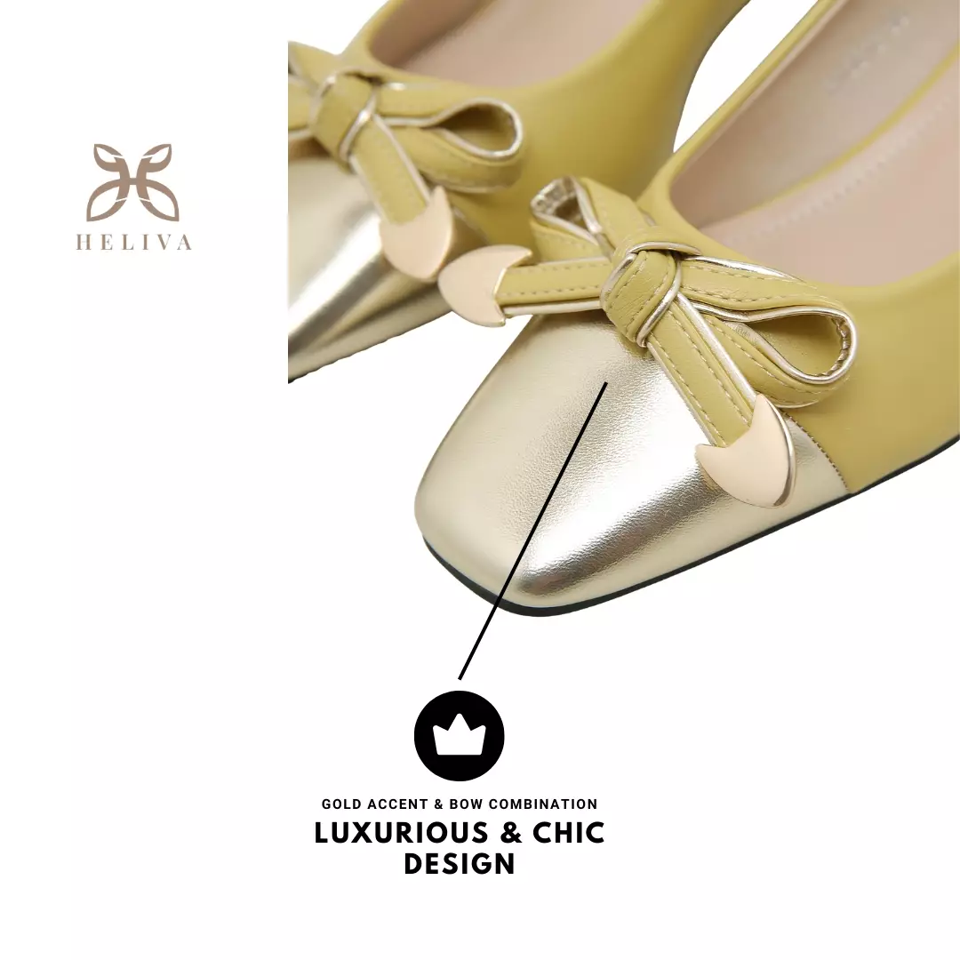 Heliva Sunny Heels Two Tone Glossy Office Lady Looks Square Toe