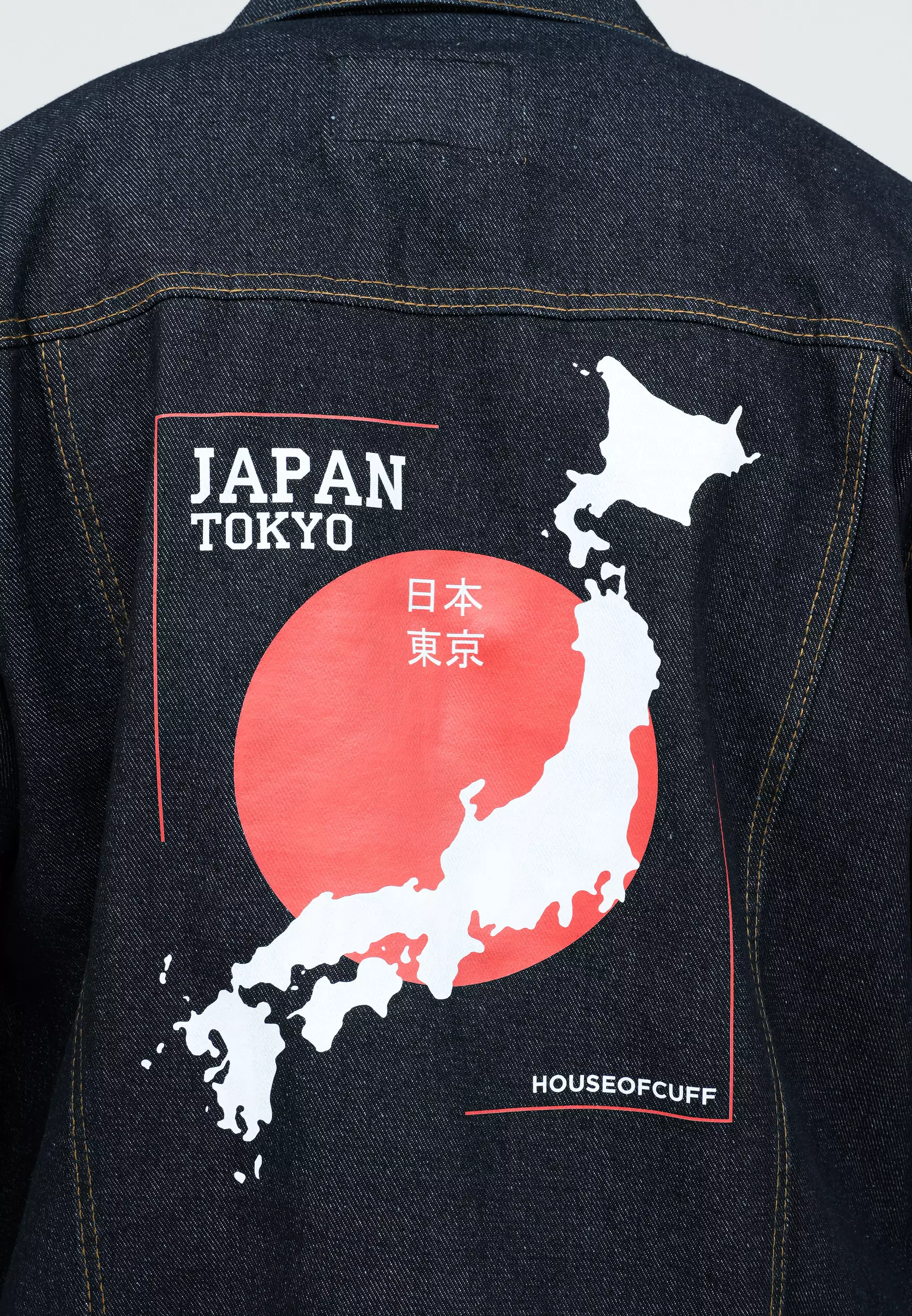 Houseofcuff Jaket Jeans Pria Motif Japan Jaket Denim Biru Gelap