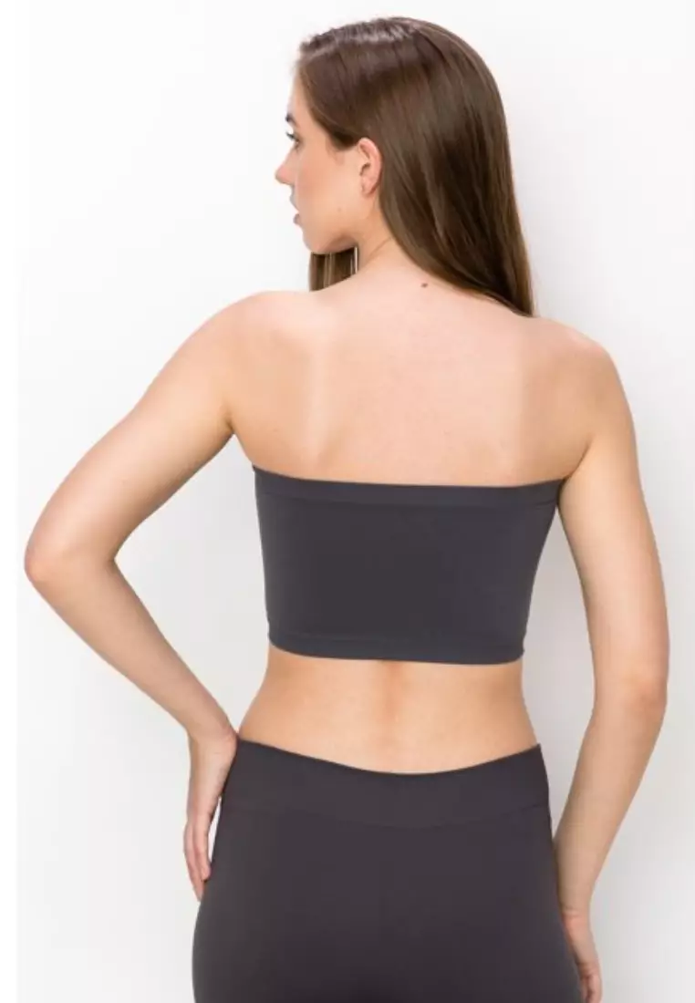 3 Pack Premium Asher Strapless Non-Slip Ice Silk Bralette Top in Wine, Grey and Black