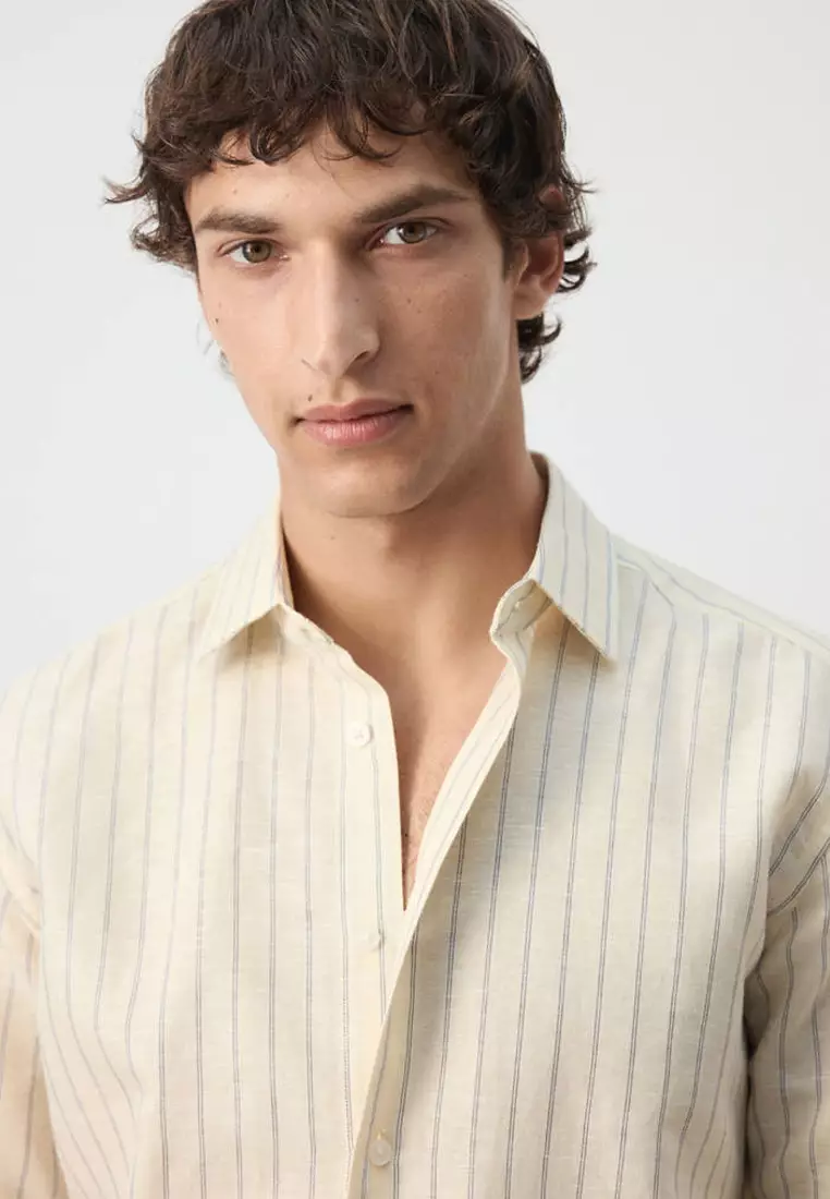 Linen-Cotton Blend Stripe Shirt