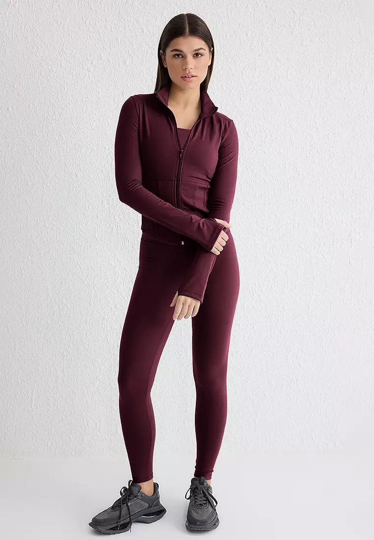 Brushed Soft Fabric Thumb Hole Knitted Sports Jacket
