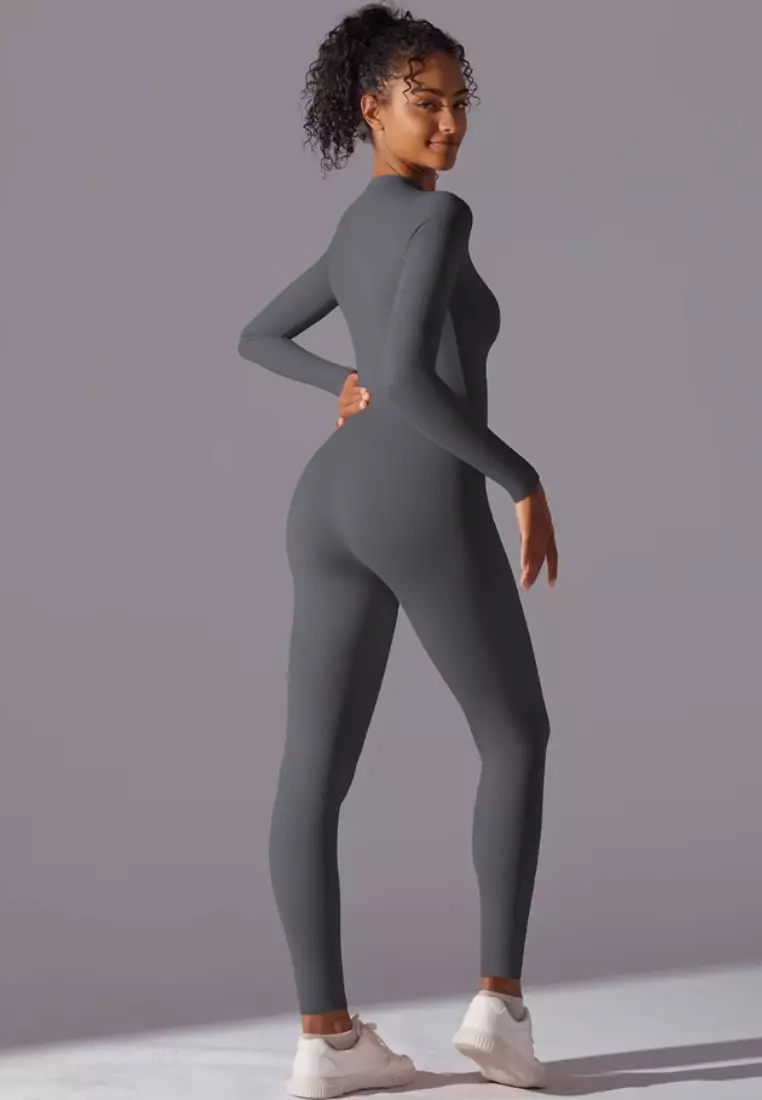 SculptaSuit Women’s Full-Length Sporty Jumpsuit – Stretchy Nylon Spandex Activewear No Bra Padding Yoga & Gym Bodysuit