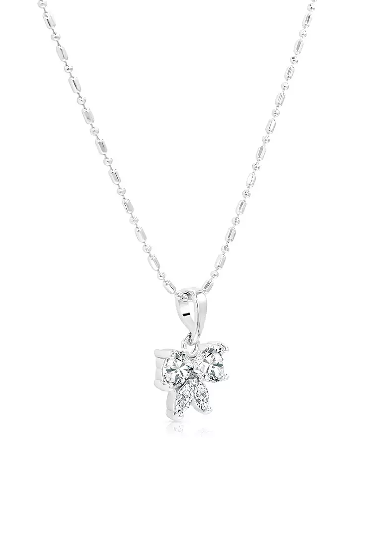 SO SEOUL Graceful Ribbon Bow Diamond Simulant Cubic Zirconia HPendant Chain Necklace