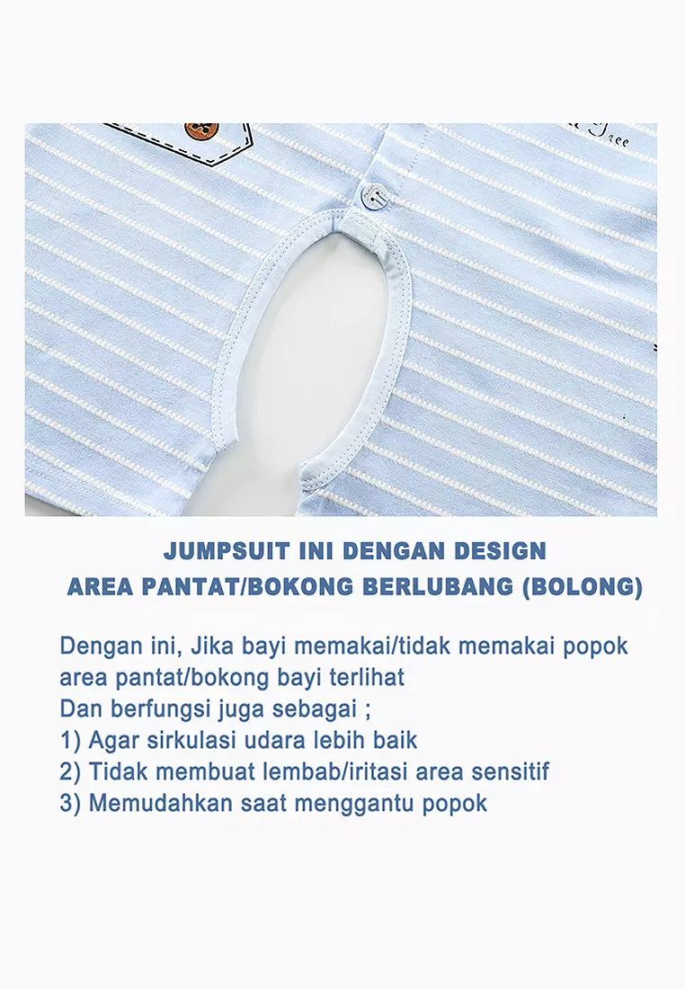 Jumpsuit Bayi Jumper Pendek Anak Romper Baju Kodok Motif Bear Garis Garis Import 4236 Venrz Kuning