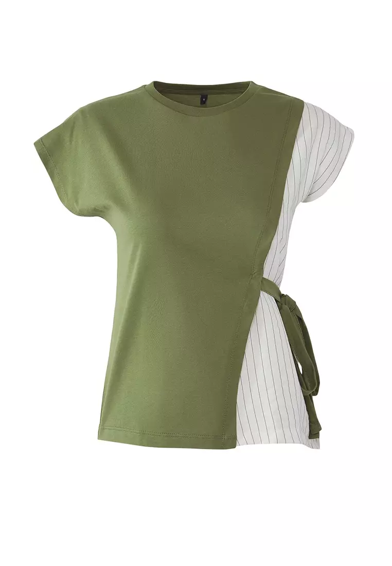 Khaki Weaving Garni And Baglama Detail Relaxed Pattern Knitted Blouse Twoss25Bz00094