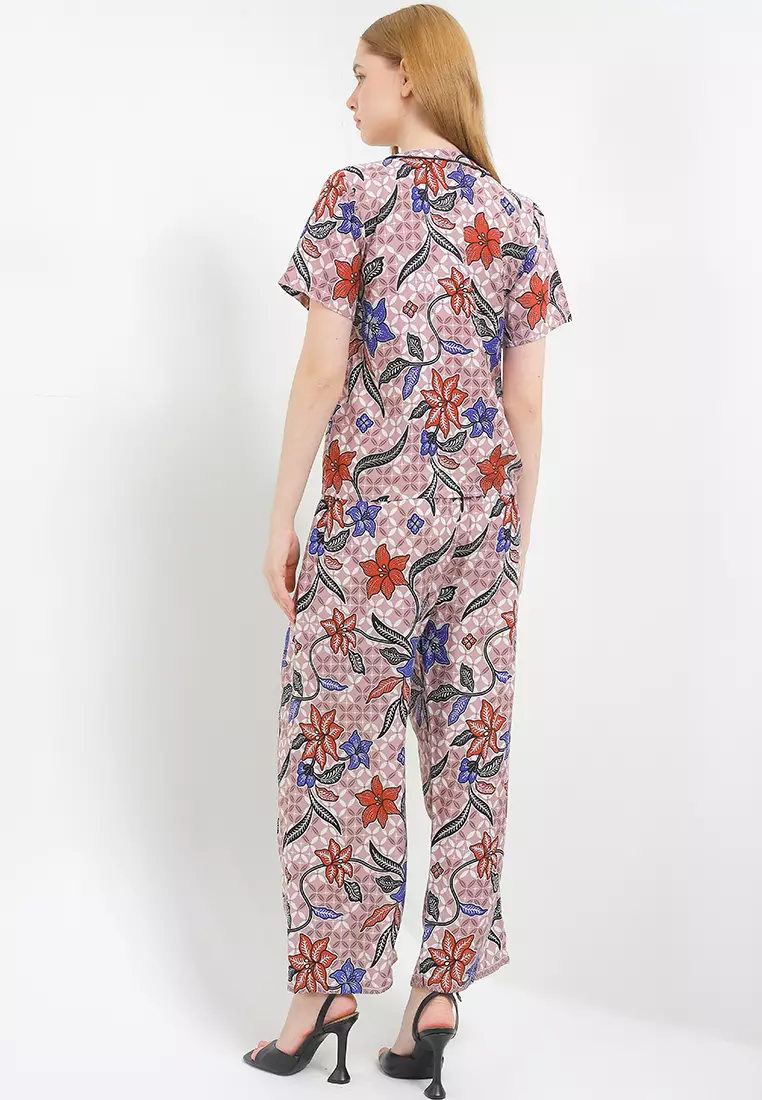 Piyama Katun Rayon Sleepwear Wanita One Set Bryna Setelan Atasan dan Celana Bawahan Pink