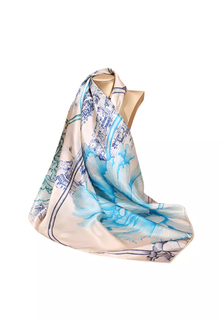 Luxury Silk Ladies' Large Scarf, Sun-Proof Crepe Satin, Premium Souvenir.